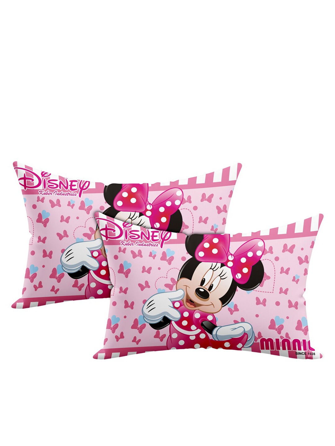 Kuber Industries Kids Set Of 2 Pink & White Disney Printed Micro Fiber Filled Pillows