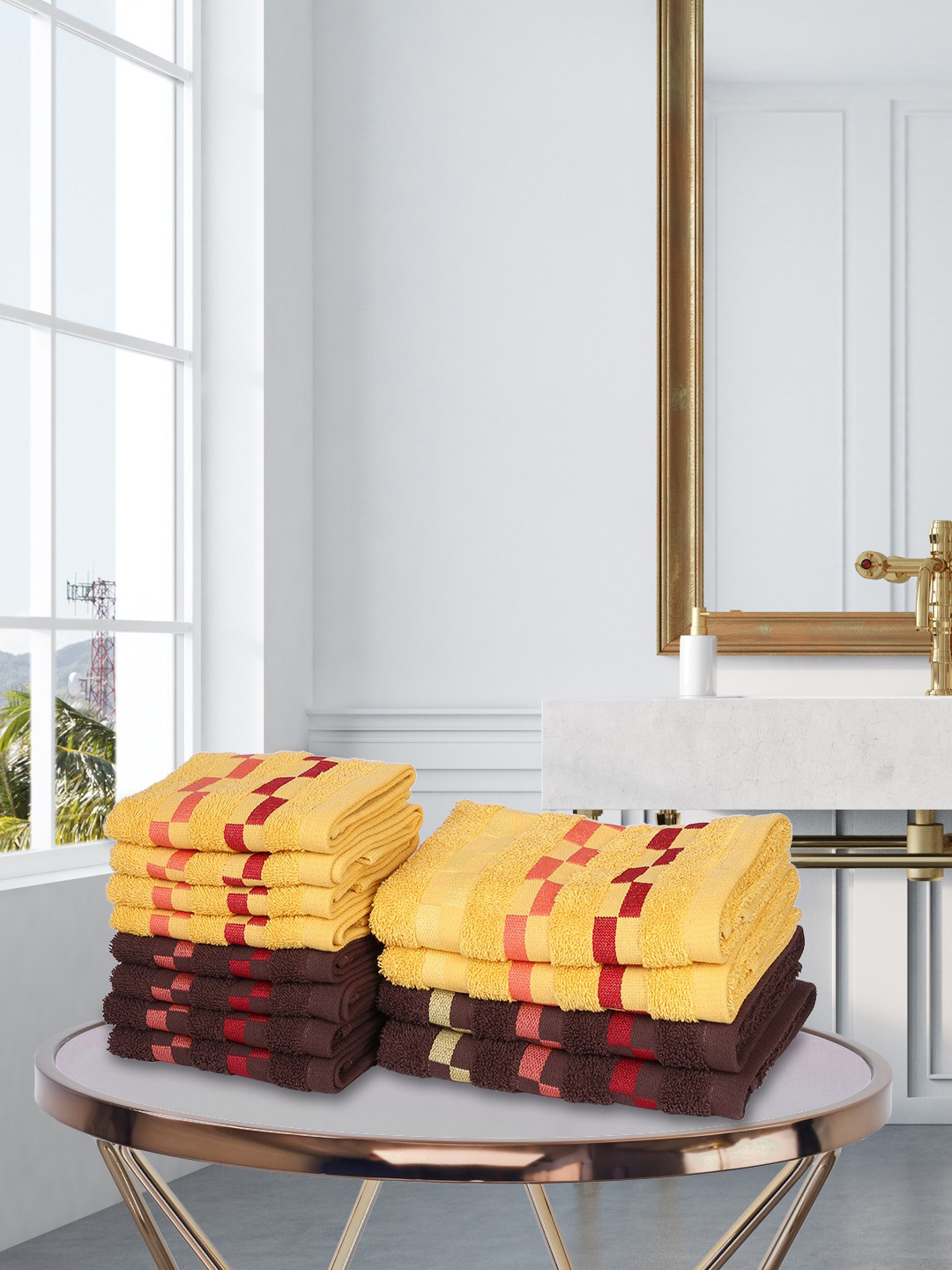 

BIANCA Set Of 12 Pure Mercerized Cotton 450 GSM Towel Set, Yellow