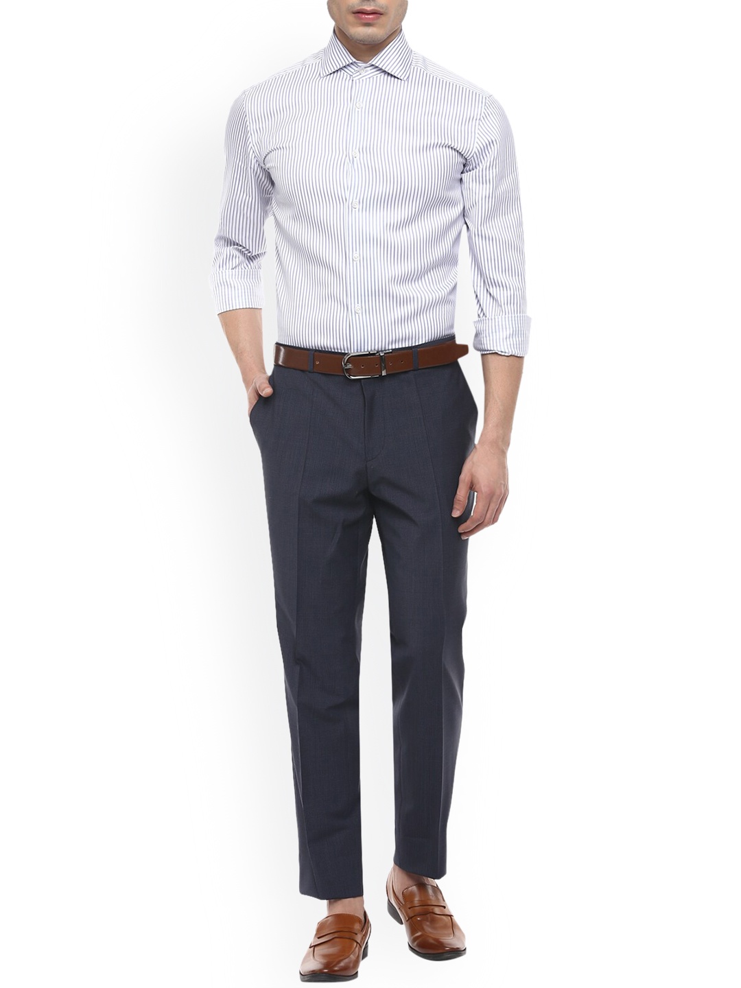

HUGO Men Navy Blue Pleated Formal Trousers