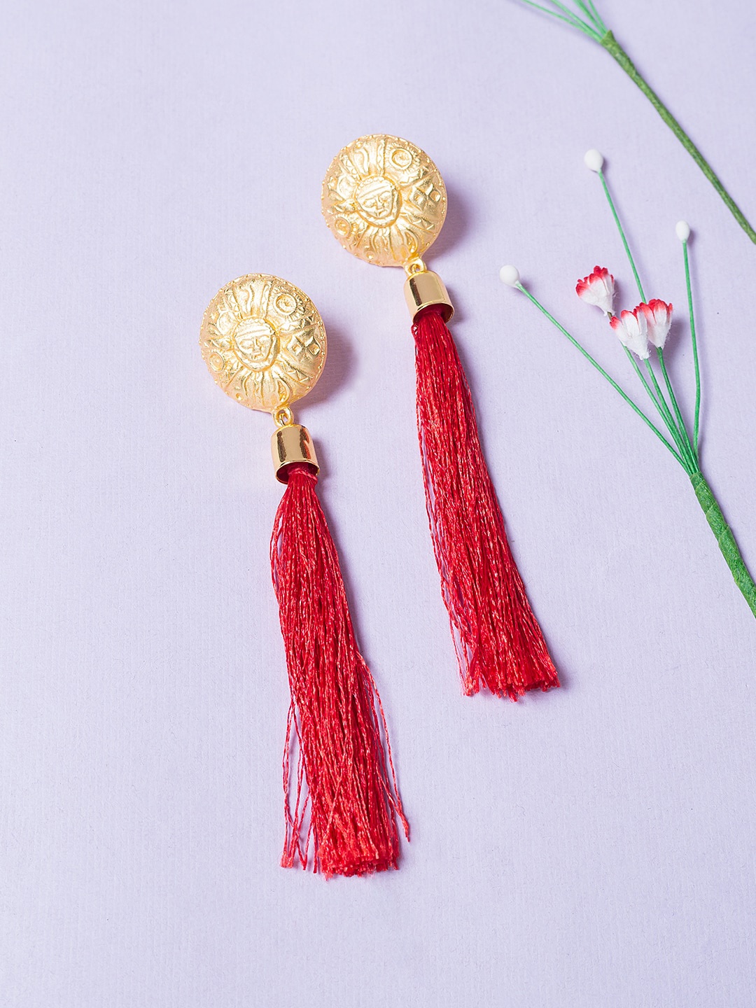 

Golden Peacock Red Contemporary Drop Earrings