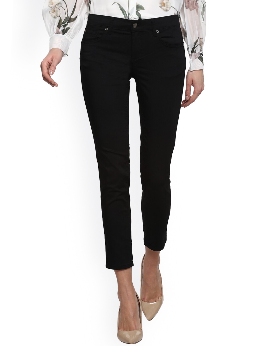 

LIU JO Women Black Skinny Fit Mid Rise Cropped Denim Jeans