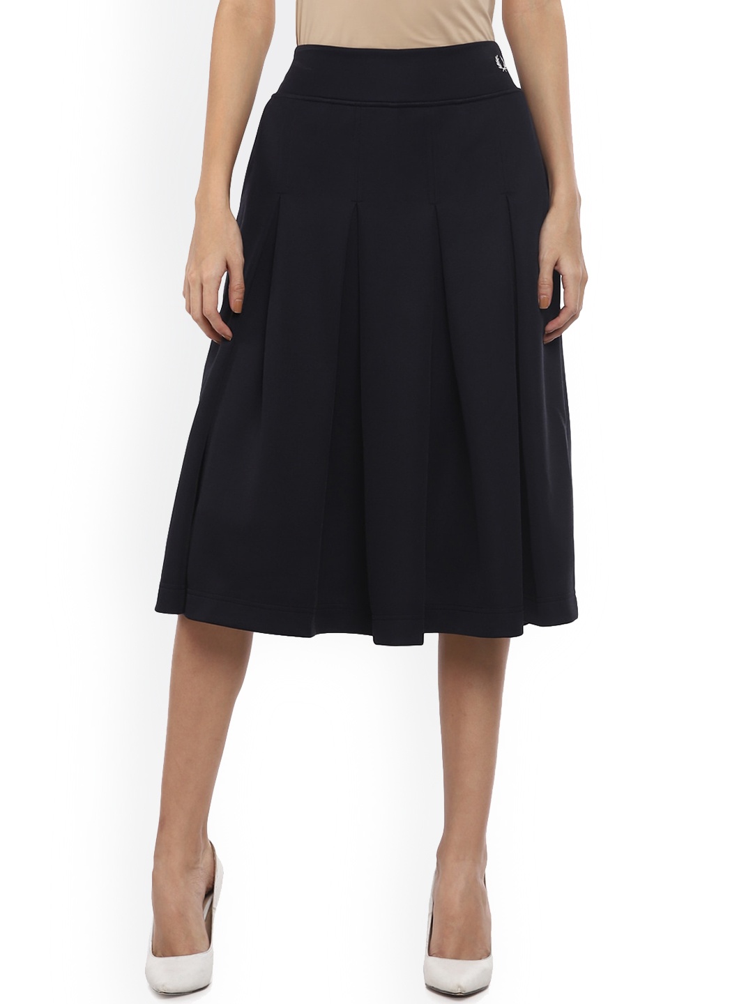 

Fred Perry Women Navy Blue Solid Pleated Flared Midi Skirt