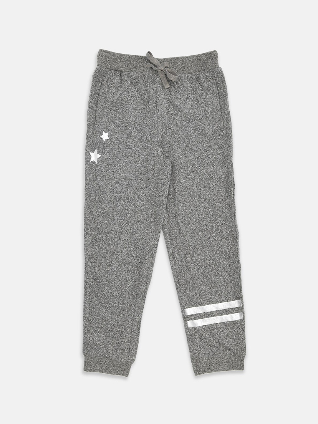 Pantaloons Junior Girls Grey Melange Solid Pure Cotton Joggers