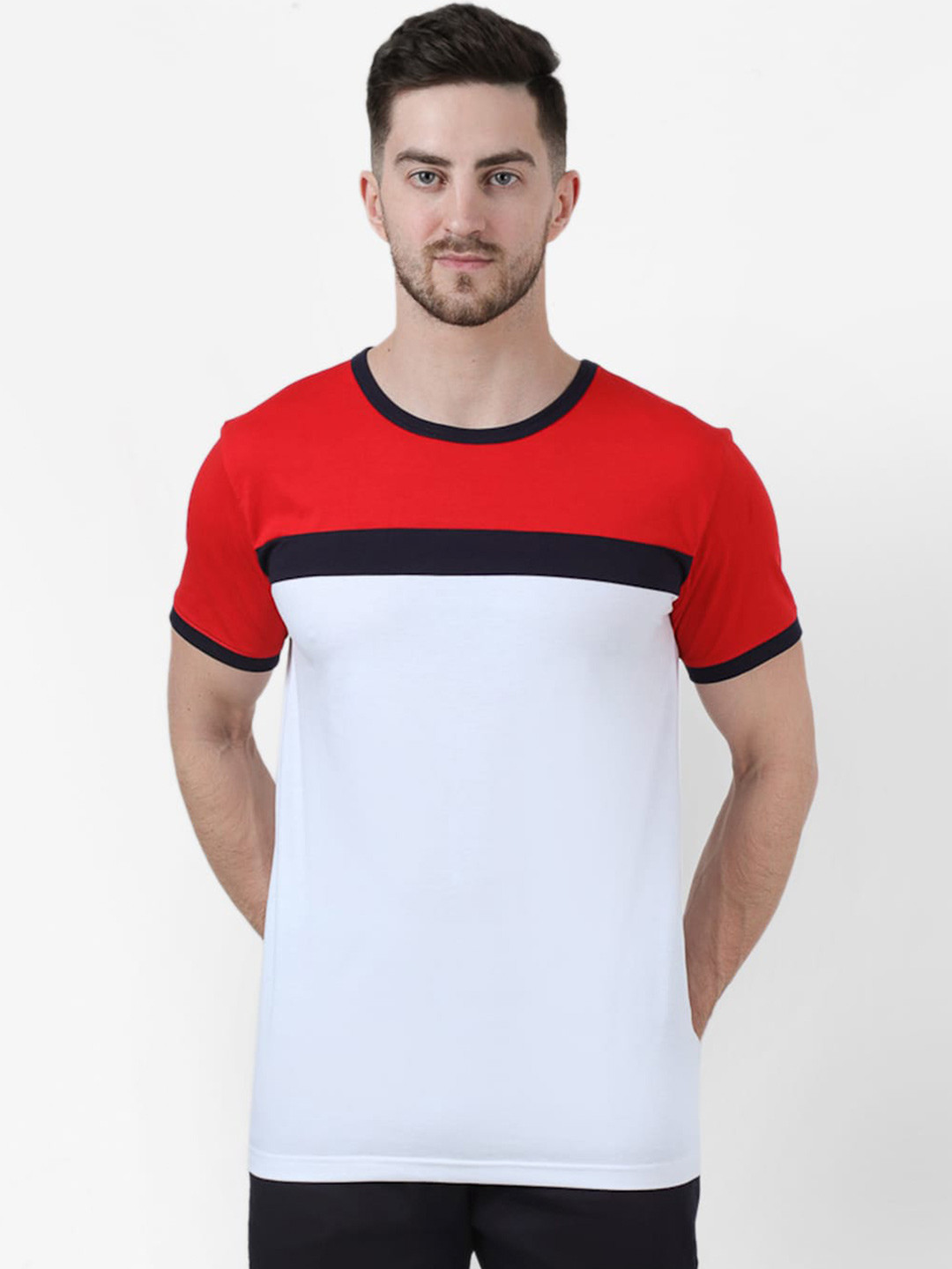 

PAUSE SPORT Men White & Red Slim Fit T-shirt