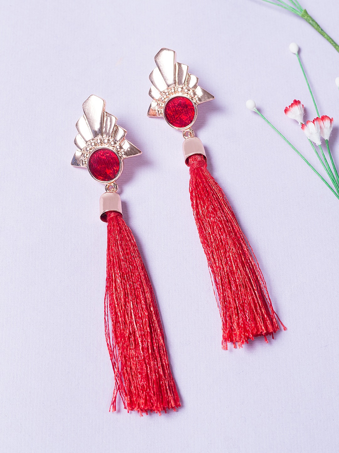

Golden Peacock Gold & Red Contemporary Drop Earrings