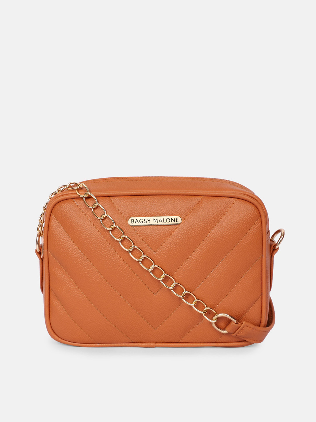 

Bagsy Malone Mustard PU Structured Sling Bag with Quilted