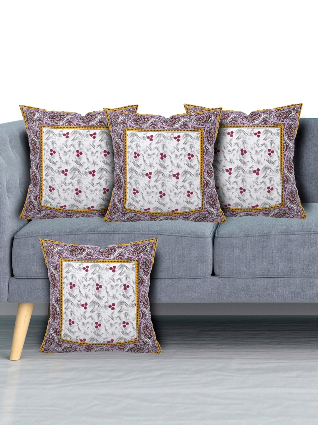 

Kuber Industries Pink & White Set of 4 Floral Square Cushion Covers