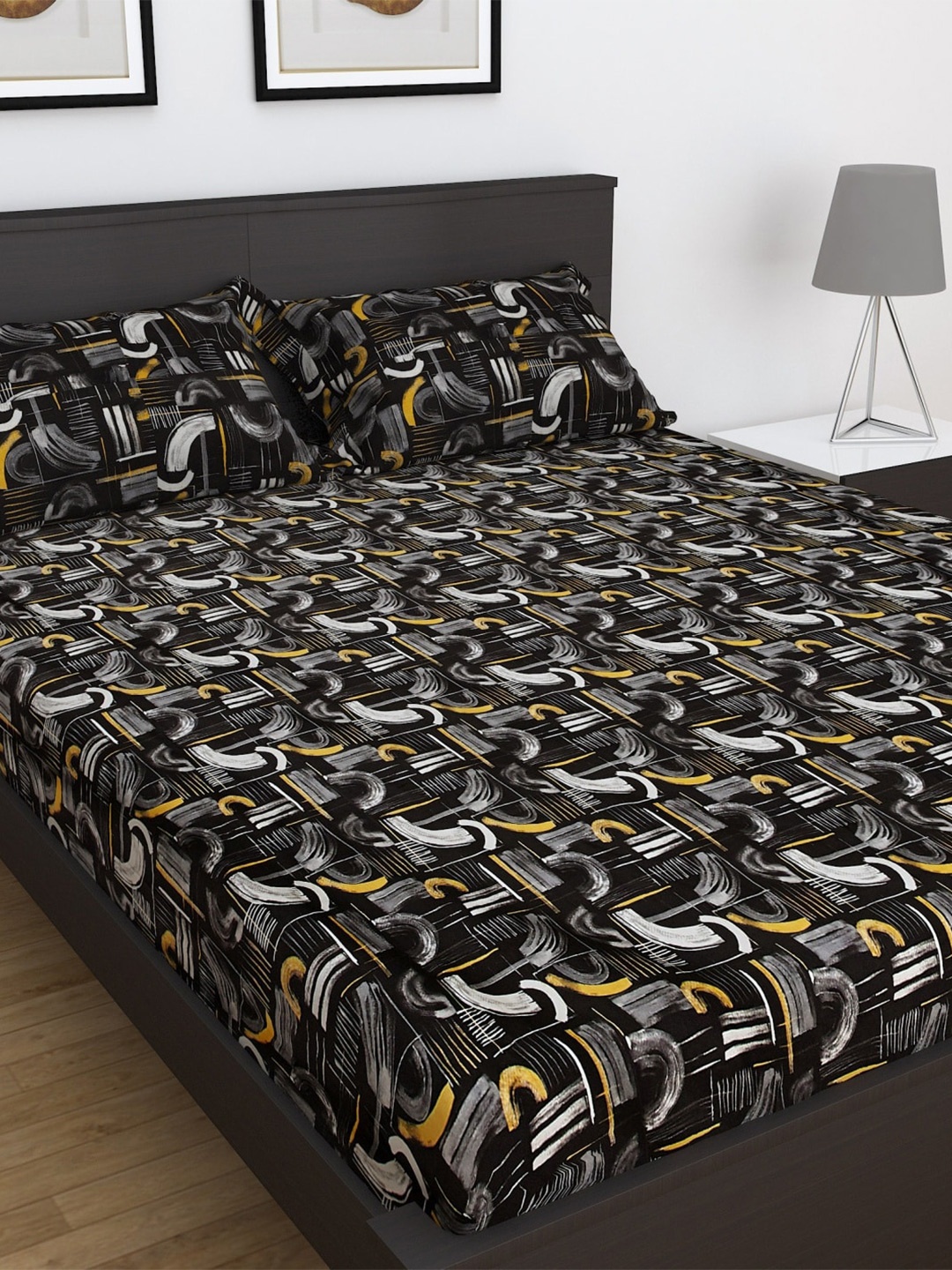

Home Centre Black & Yellow 150 TC King Bedsheet with 2 Pillow Covers
