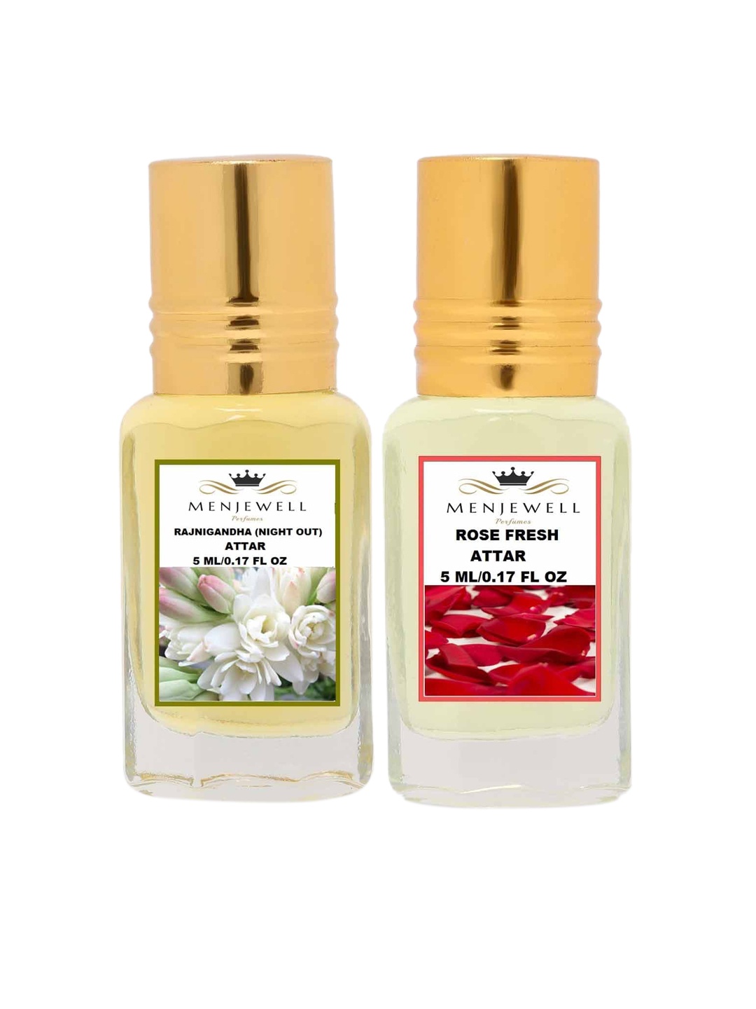 

Menjewell Pack of 2 Rajnigandha Rose Fresh Attar 10 ml, Transparent