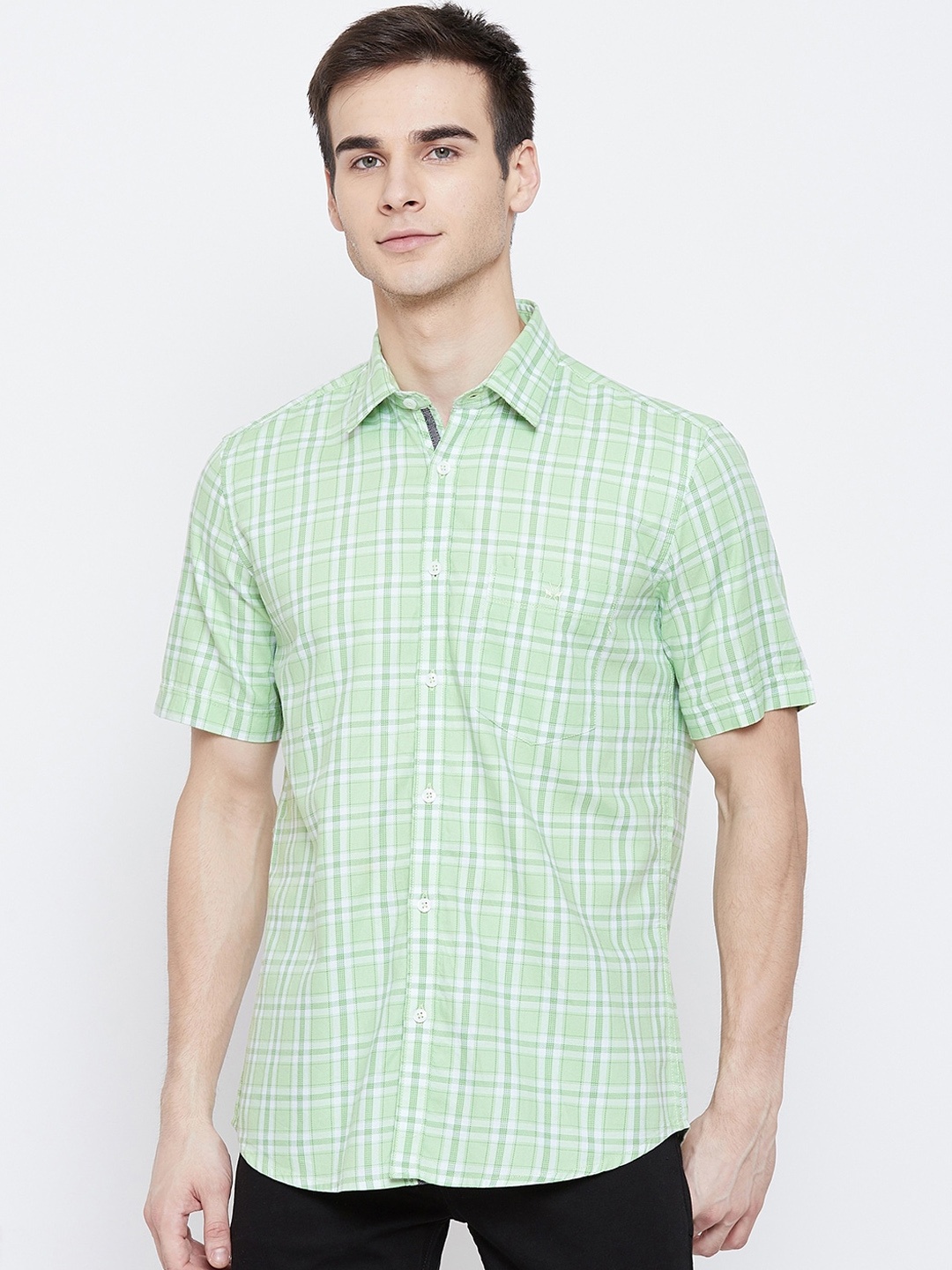 

Crimsoune Club Men Light Green Slim Fit Buffalo Checked Casual Shirt