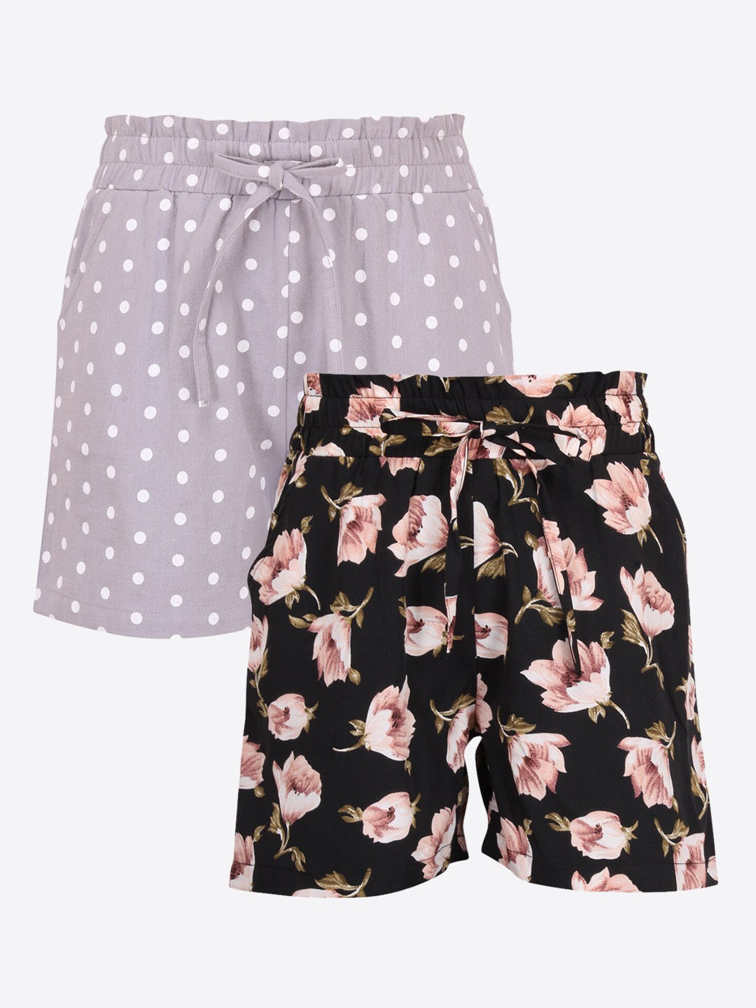 

CUTECUMBER Girls Black & Grey Pack of 2 Printed Mid-Rise Regular Shorts