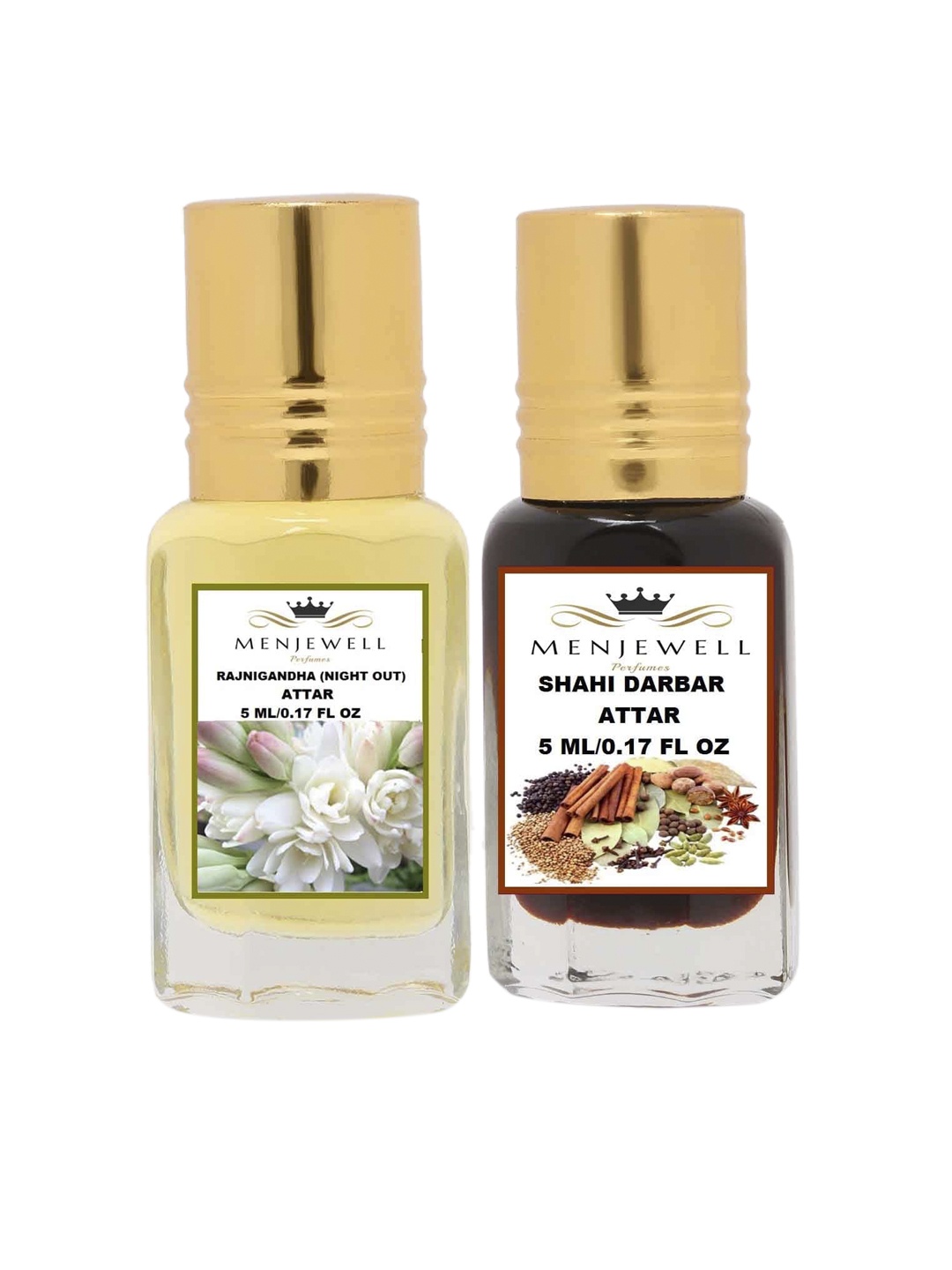 

Menjewell Pack of 2 Rajnigandha & Shahi Darbar Attar - 5ML Each, Transparent