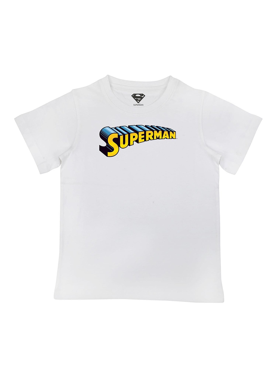 

Superman Boys White Superman Typography Printed Pure Cotton T-shirt