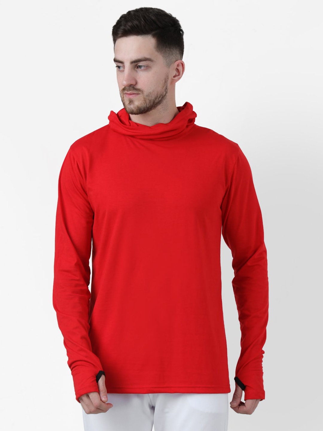 

PAUSE SPORT Men Red Turtle Neck Slim Fit T-shirt