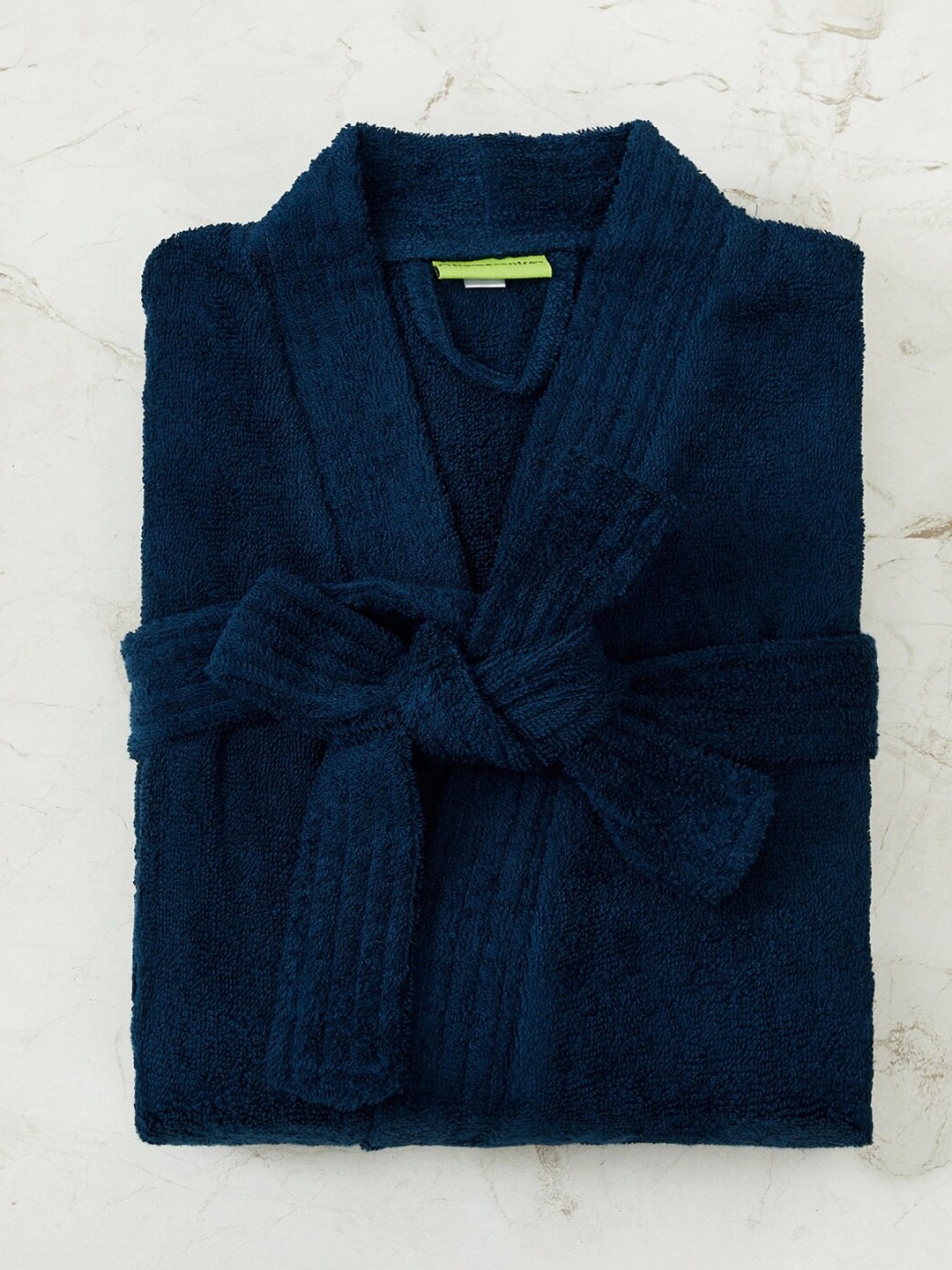 

Home Centre Navy Blue Solid Cotton Bathrobe