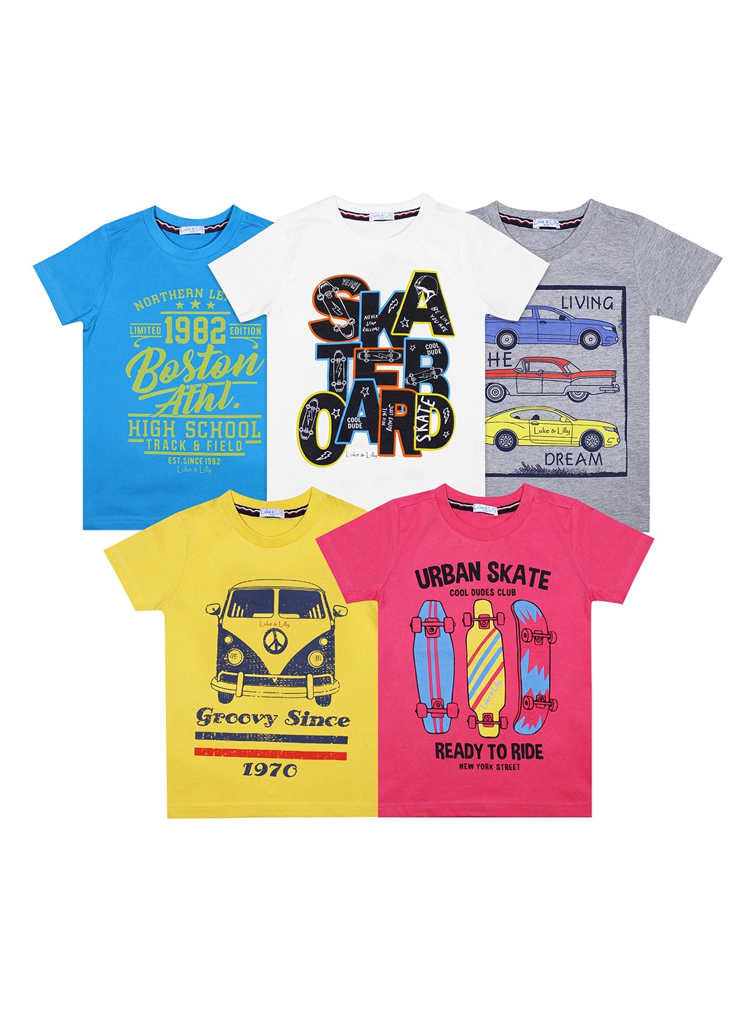 

Luke & Lilly Boys Blue & White 5 Printed Applique T-shirt