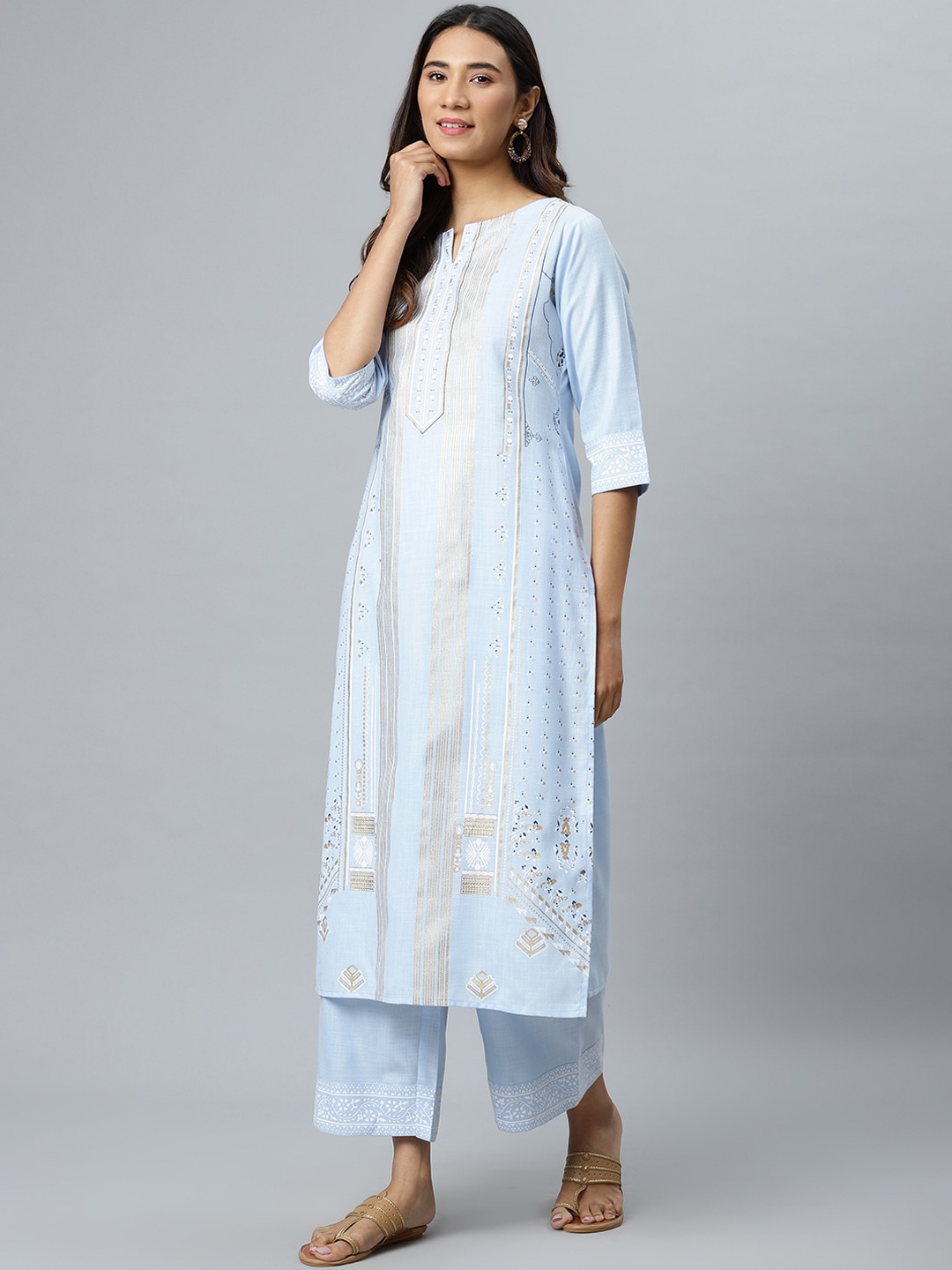 

Gerua By Libas Women Blue Foil Printed Straight Kurta