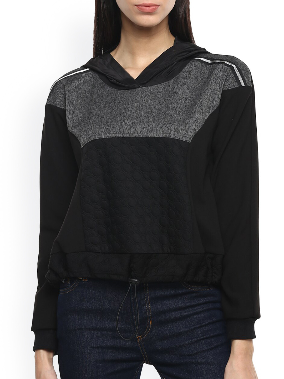 

Rinascimento Women Black Colourblocked Hooded Sweatshirt