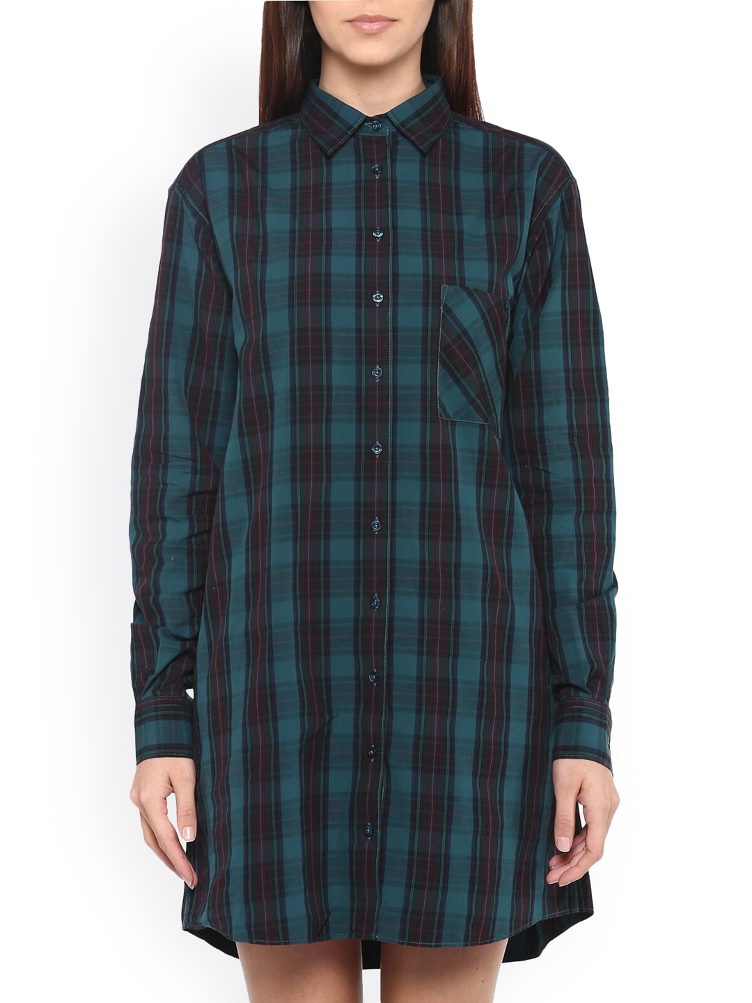

Fred Perry Women Blue & Black Checked Shirt Dress
