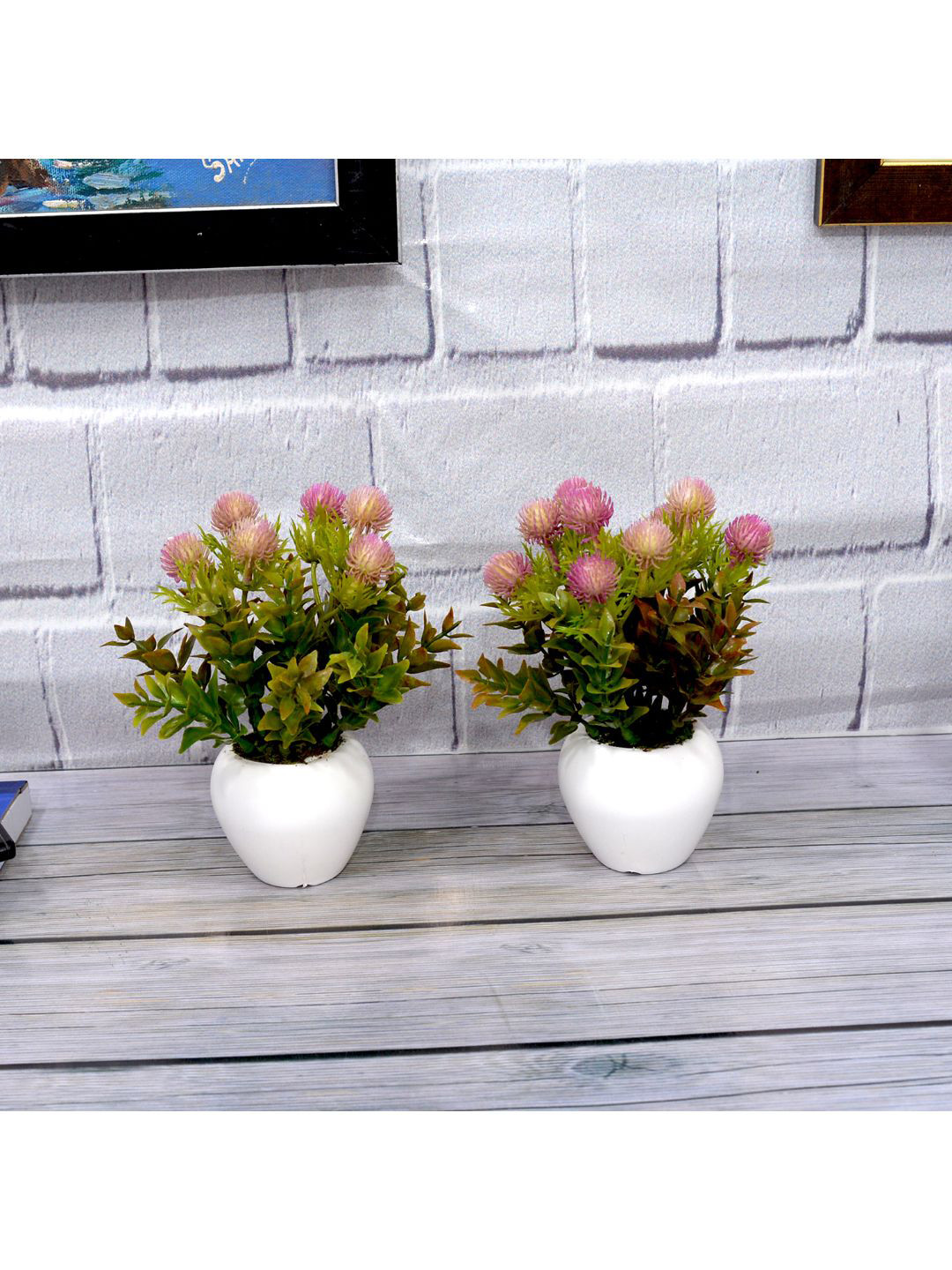 

fancy mart Set Of 2 Green & Purple Artificial Formosan Plant With Apple Pot