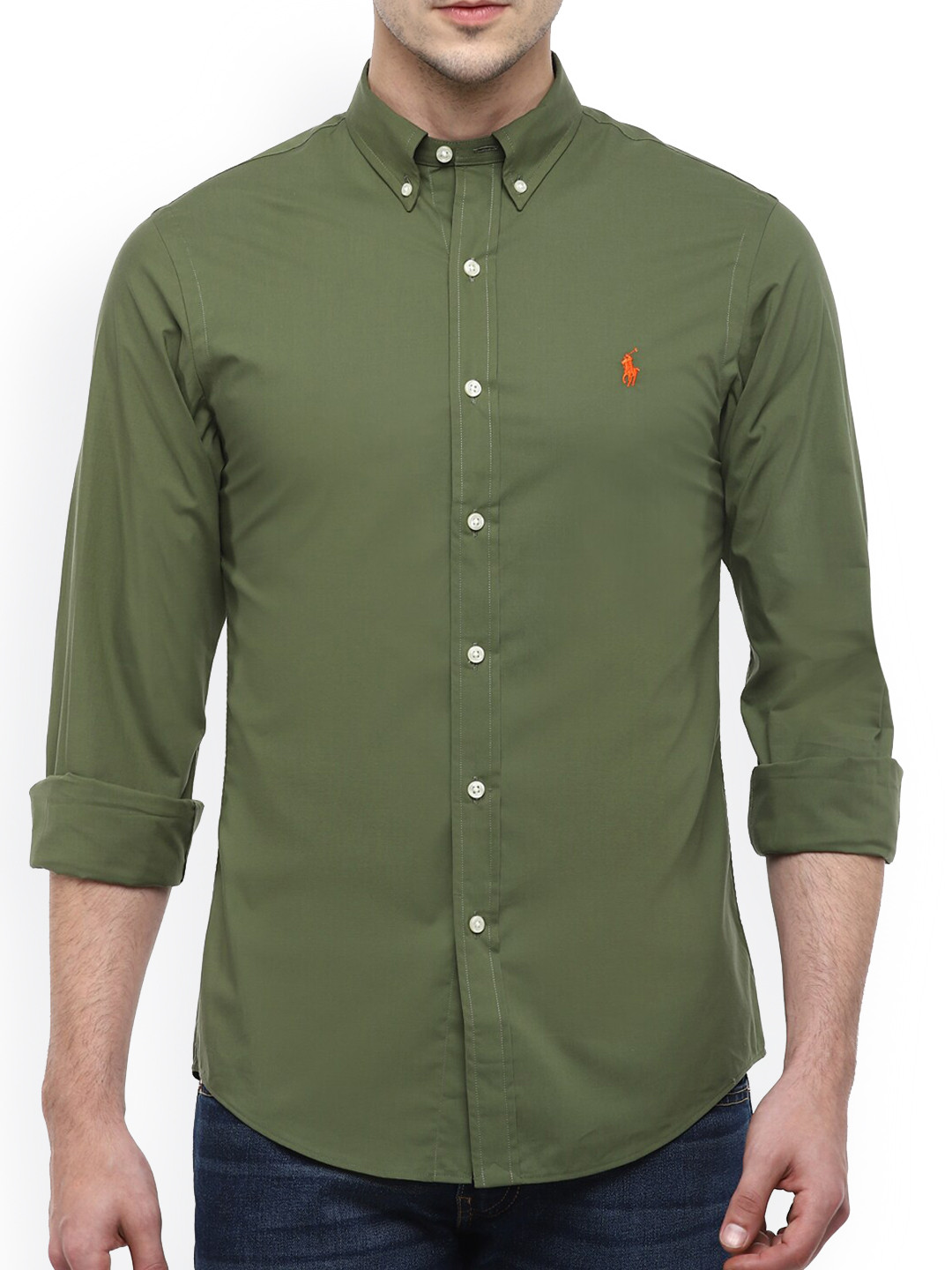 

Polo Ralph Lauren Men Olive Green Cotton Casual Shirt