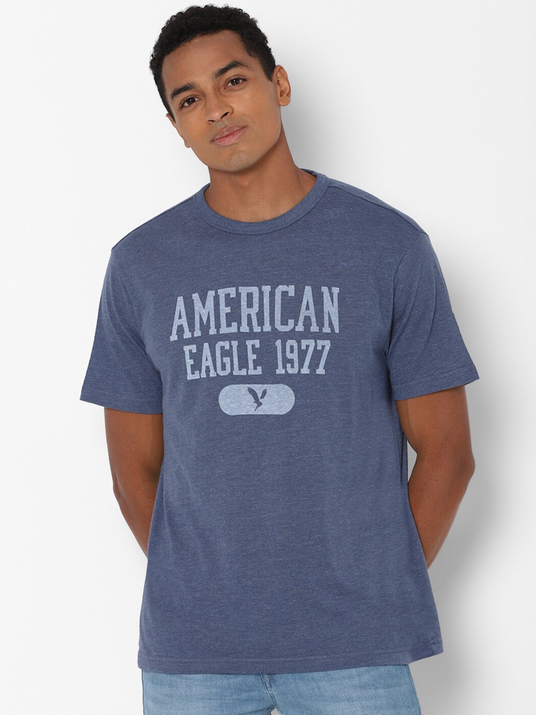 

AMERICAN EAGLE OUTFITTERS Men Blue Typography Printed Applique T-shirt
