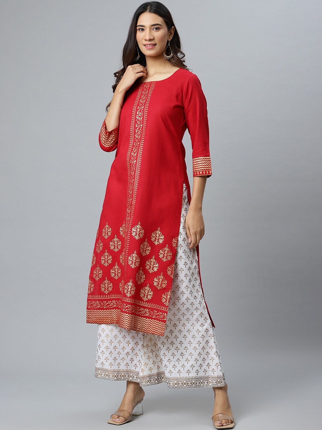 

Gerua By Libas Women Maroon Gold Coloured Ethnic Motifs Printed Kurta