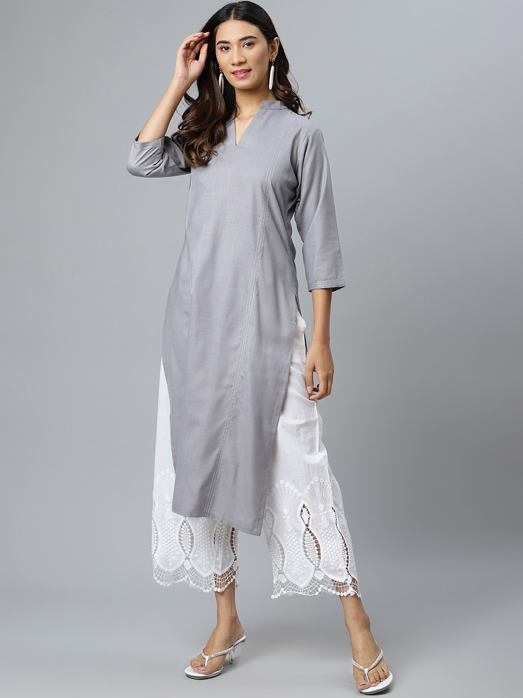 

Gerua By Libas Women Grey Thread Work Kurta