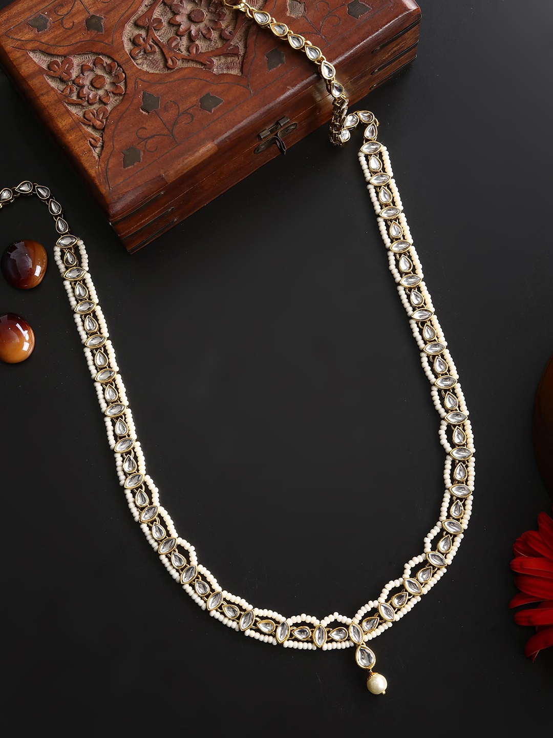 

Priyaasi Gold-Plated White Kundan-Studded & Beaded Waistband