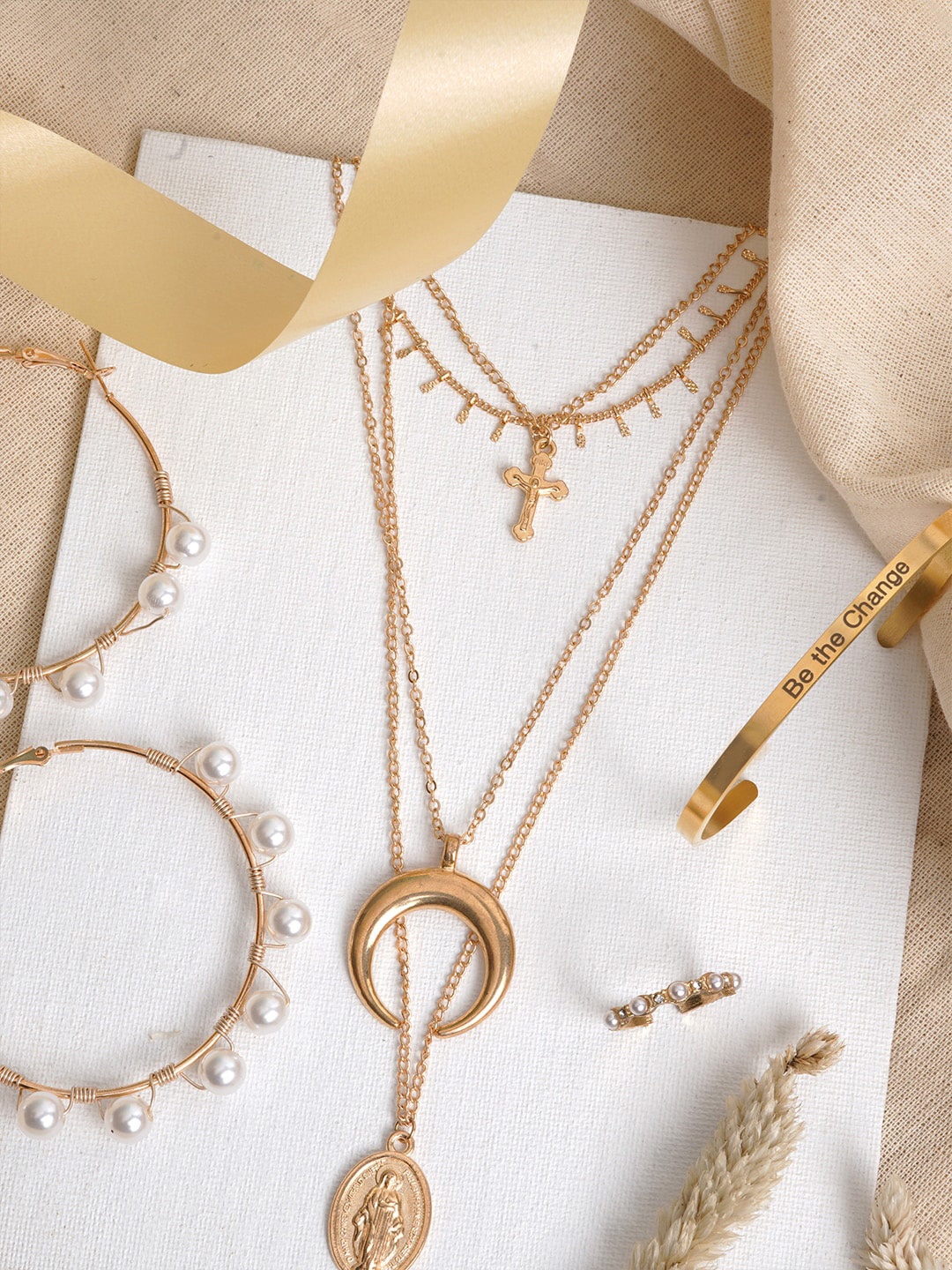 

JOKER & WITCH Gold-Toned & White Tempting Pearl Embellished Jewellery Set