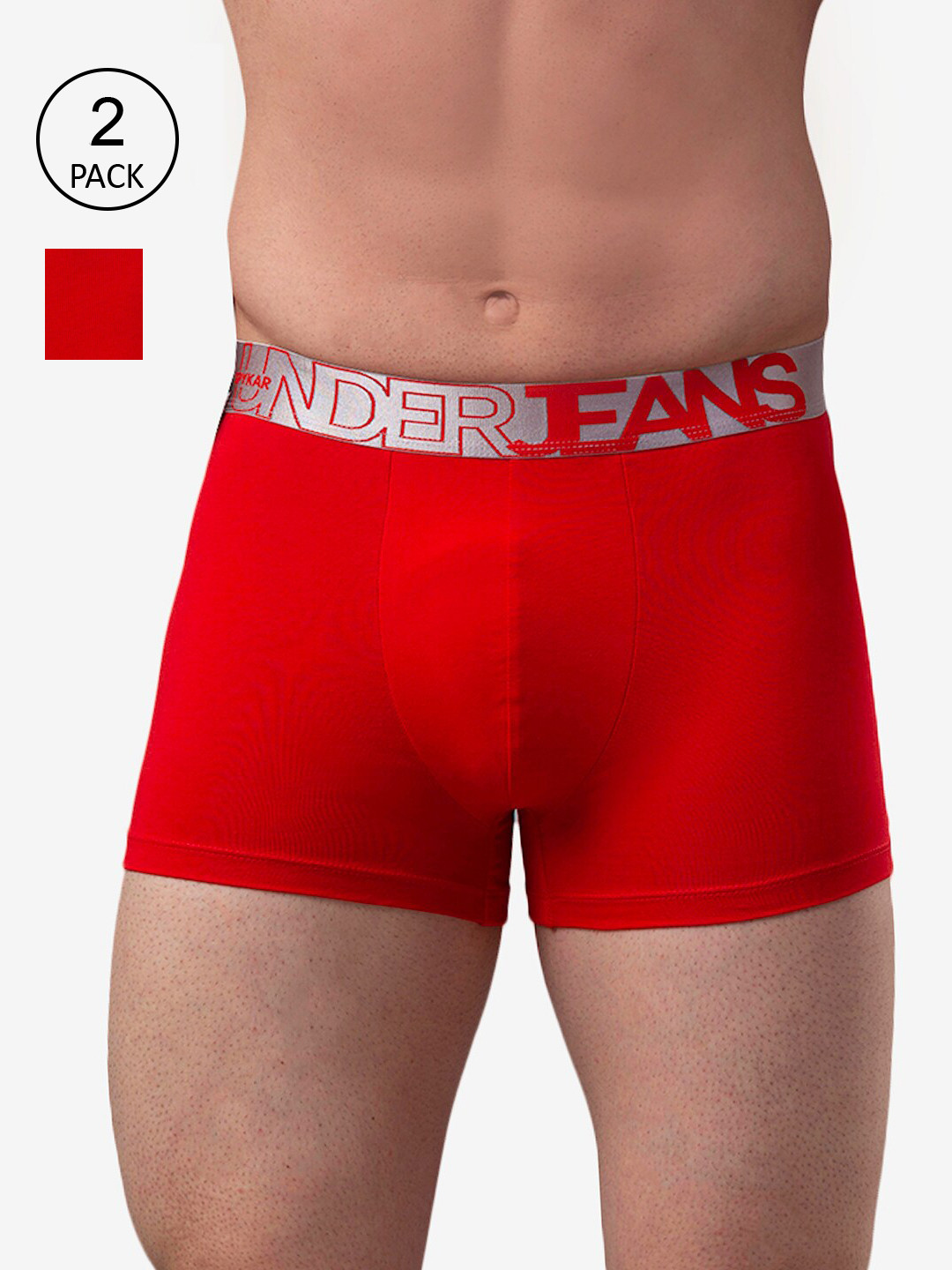 

UnderJeans by Spykar Men Pack Of 2 Red & Silver-Coloured Solid Cotton Trunks