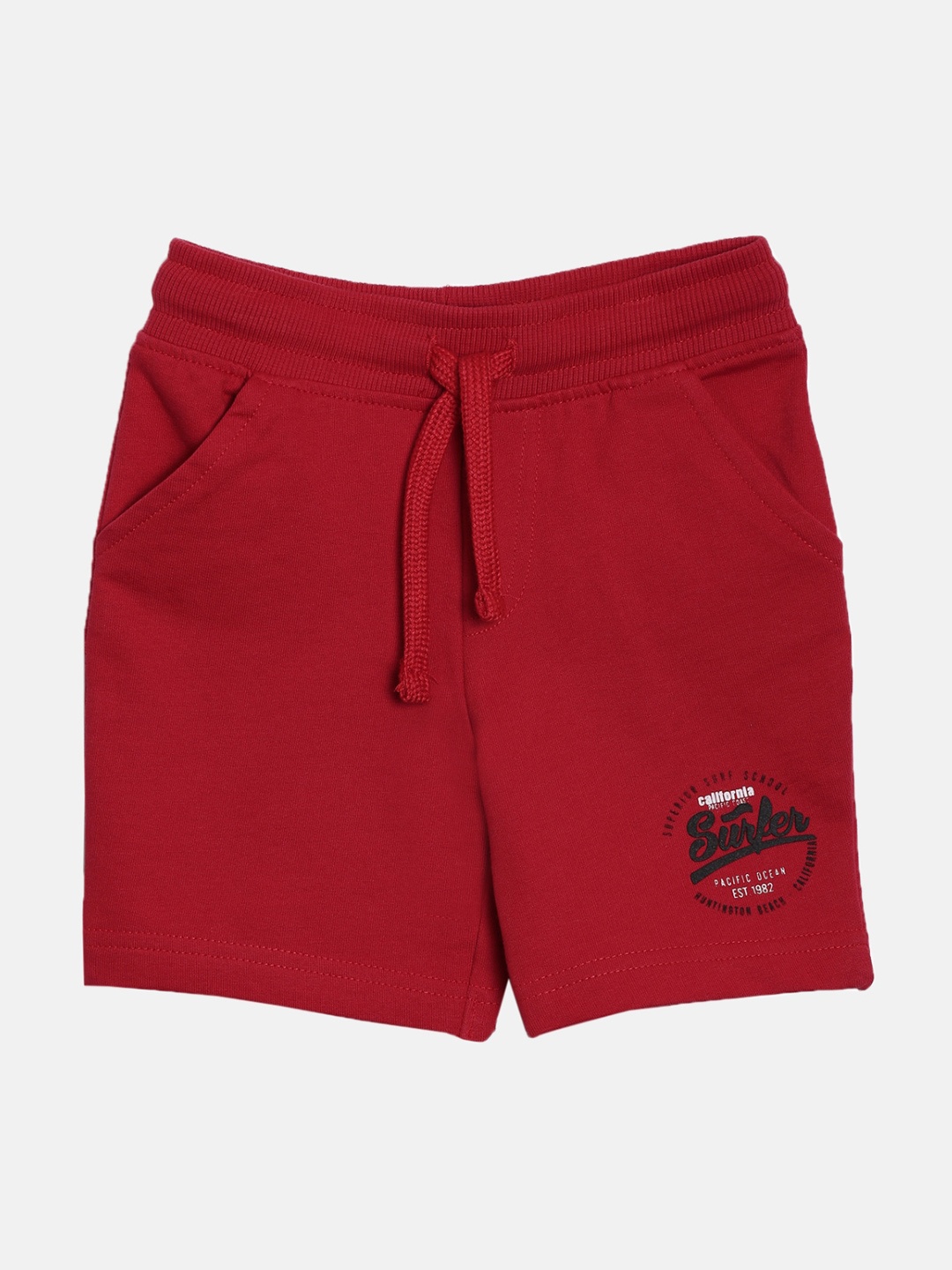 

3PIN Boys Red Typography Printed Mid-Rise Regular Shorts