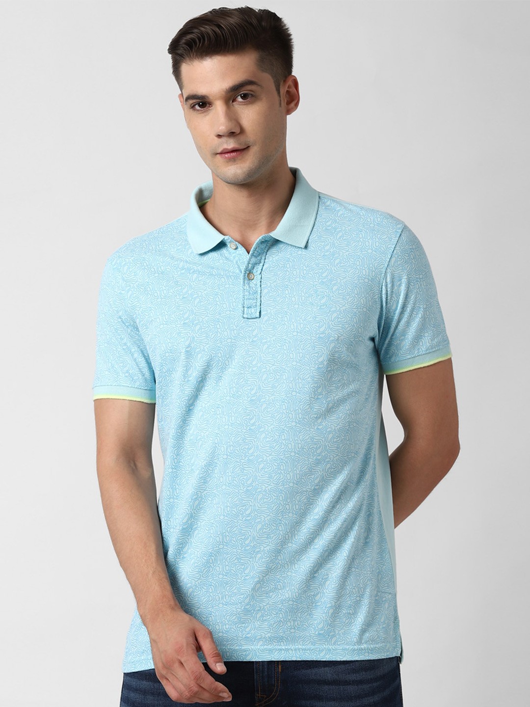 

Peter England Casuals Men Blue Polo Collar Slim Fit T-shirt