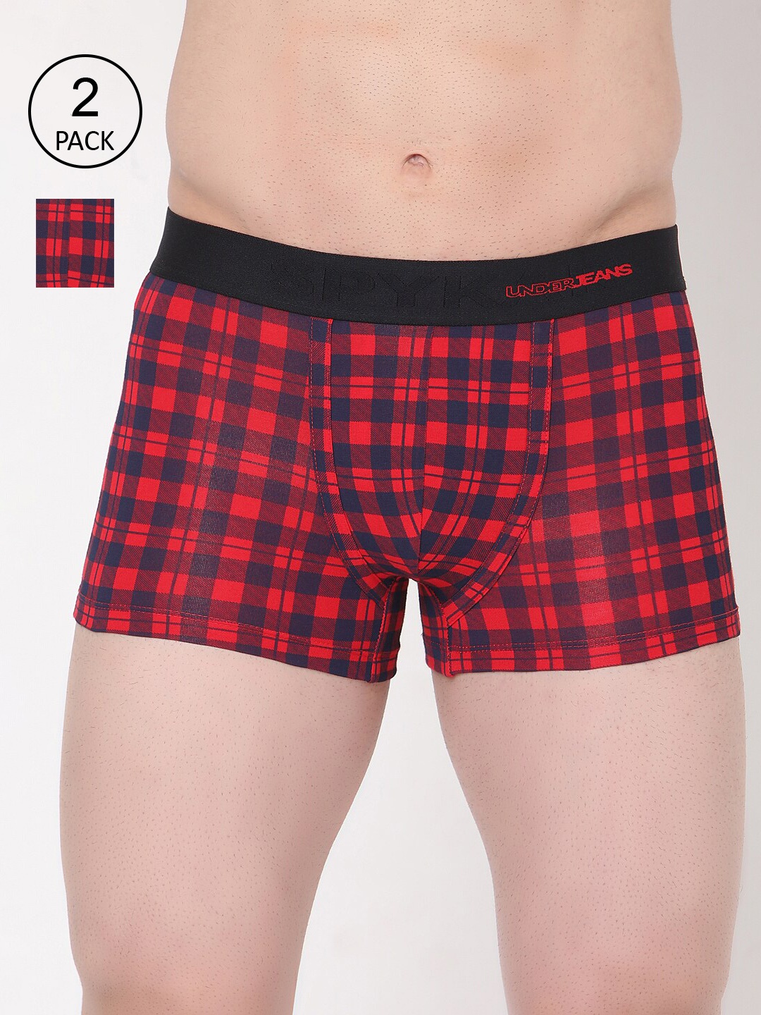 

UnderJeans by Spykar Men Pack Of 2 Navy Blue & Red Checked Trunks UJMTRPTC036BLUE