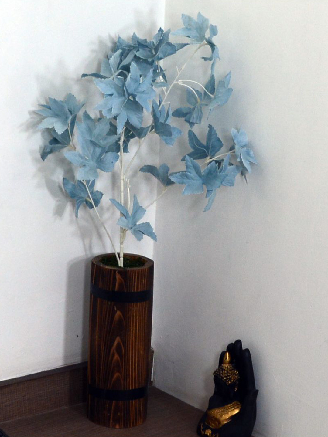

fancy mart Blue & Brown Artificial Mapple Stick With Wood Long Pot