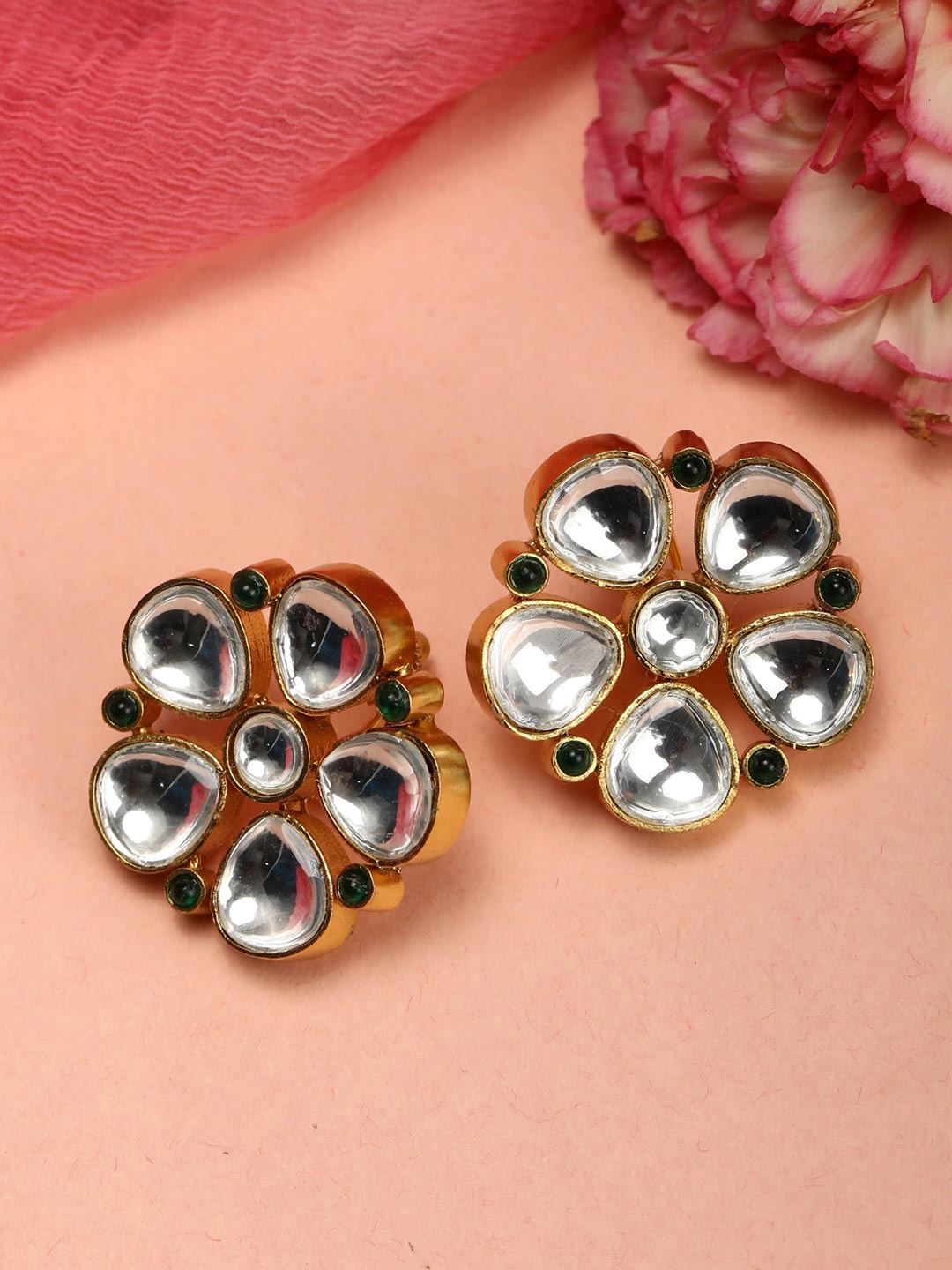 

Priyaasi Gold-Plated Kundan Floral Studs Earrings