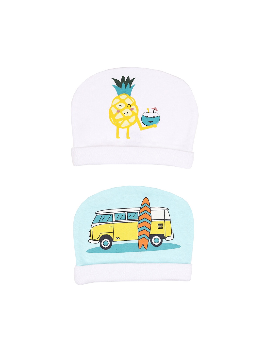 KICKS & CRAWL Boys Blue & White Pack of 2 Printed Beanie