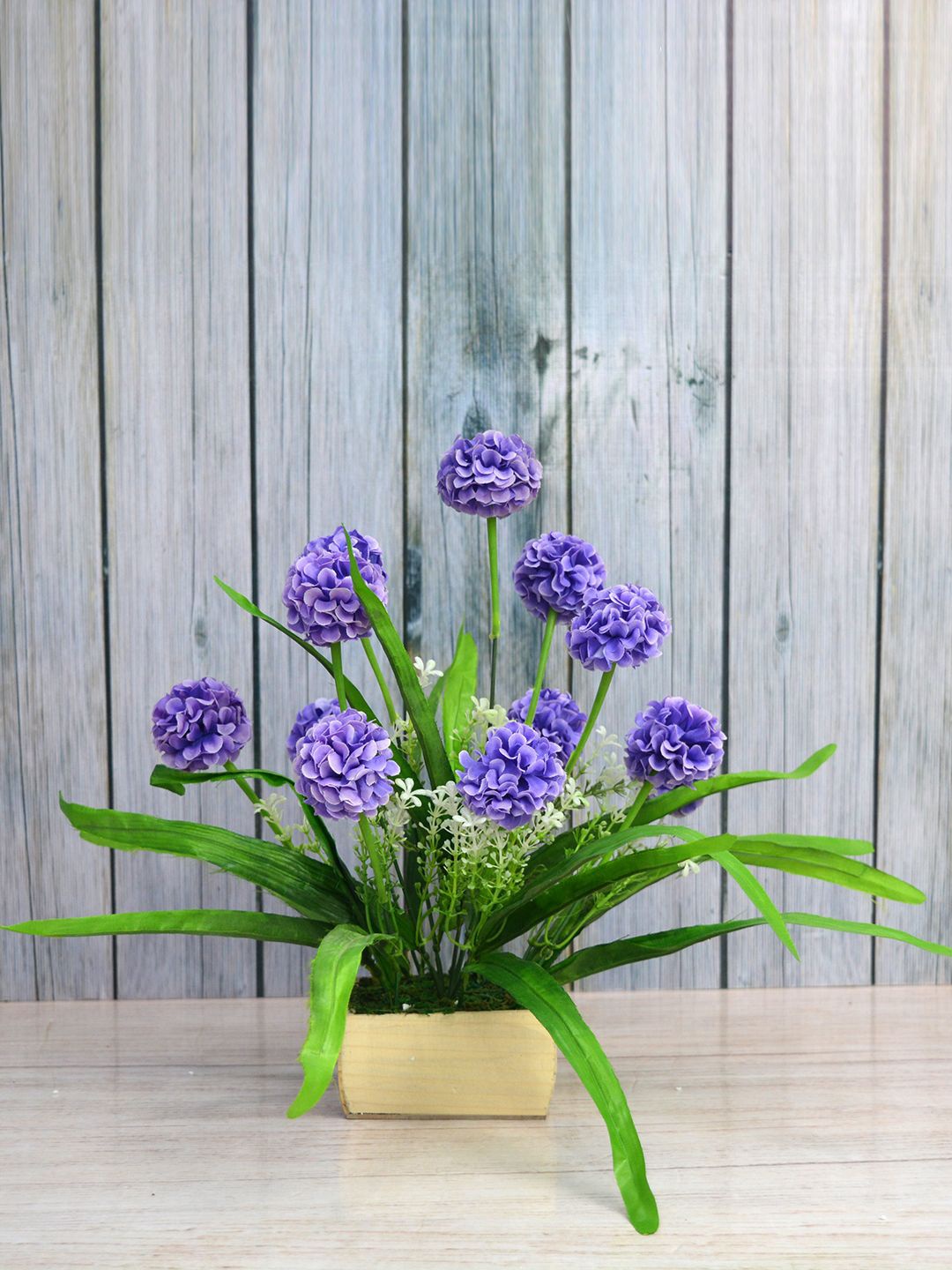 

fancy mart Unisex Blue & Beige Artificial Delia Round Flower In Square Wood Pot