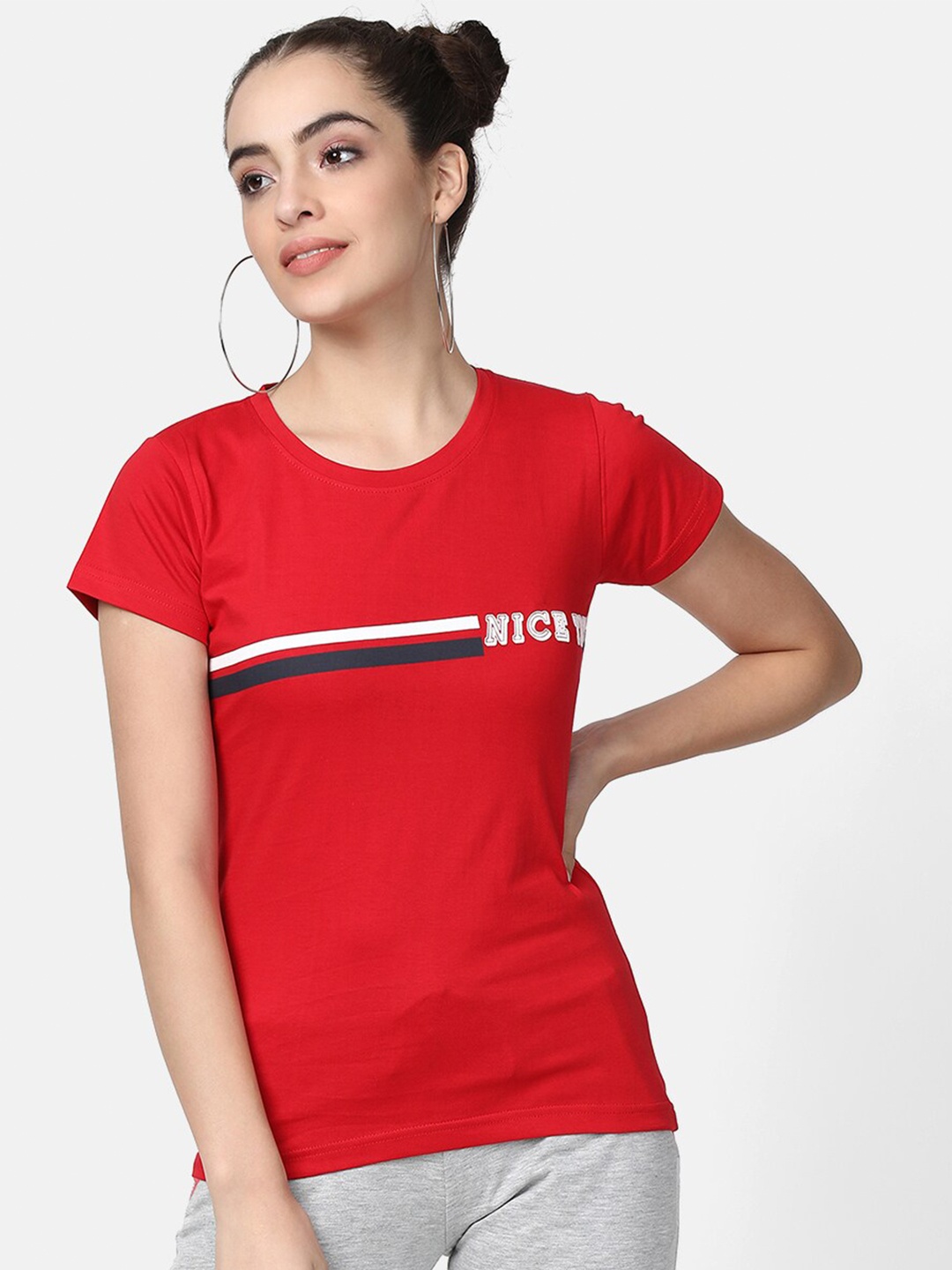 

V2 Value & Variety Red & White Regular Cotton Top