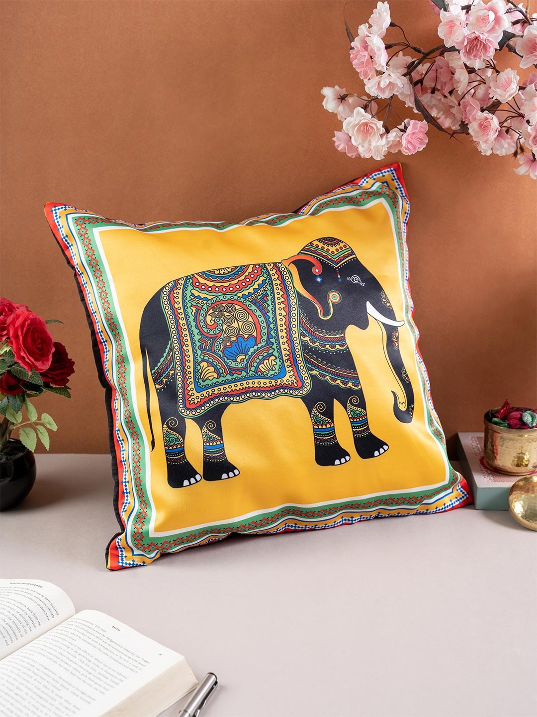 KOLOROBIA Multi Ethnic Motifs Satin Square Cushion Covers
