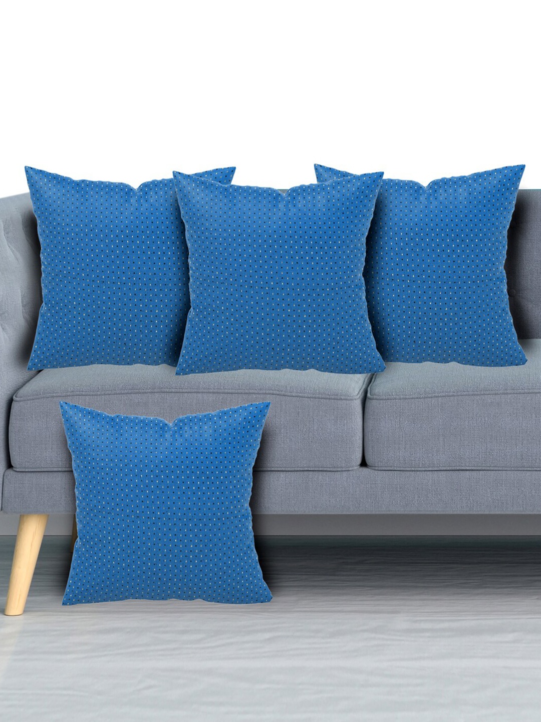 

Kuber Industries Set Of 4 Blue & Gold-Toned Geometric Velvet Square Cushion Covers