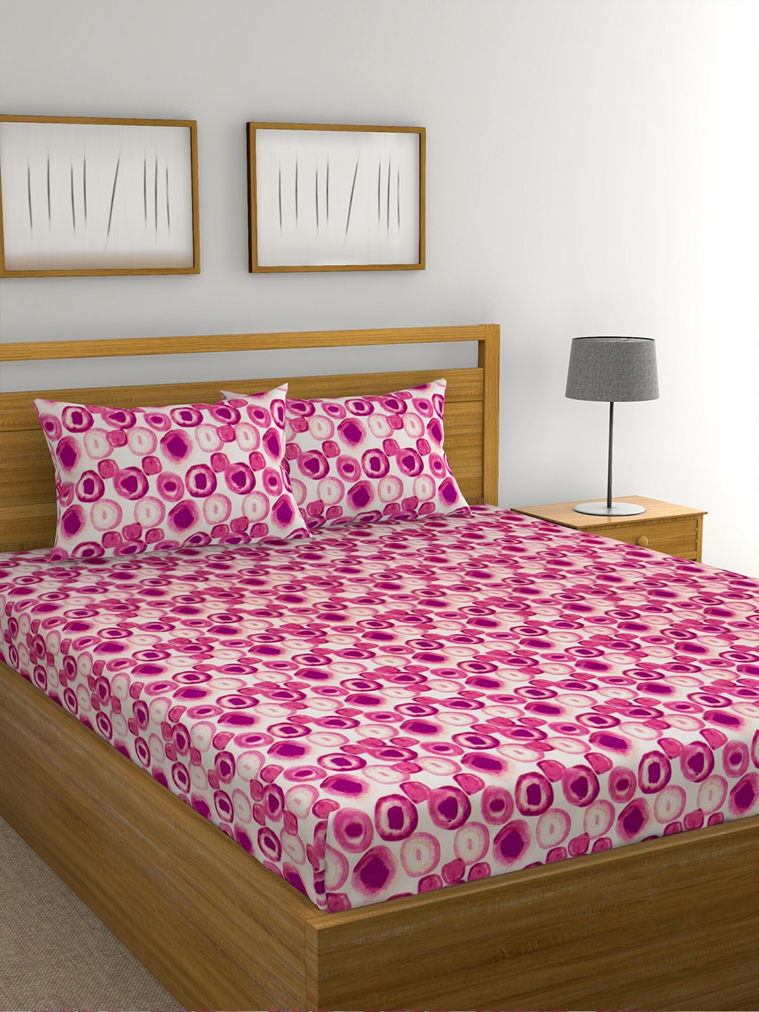 

Raymond Home White & Pink 104 TC Queen Bedsheet with 2 Pillow Covers
