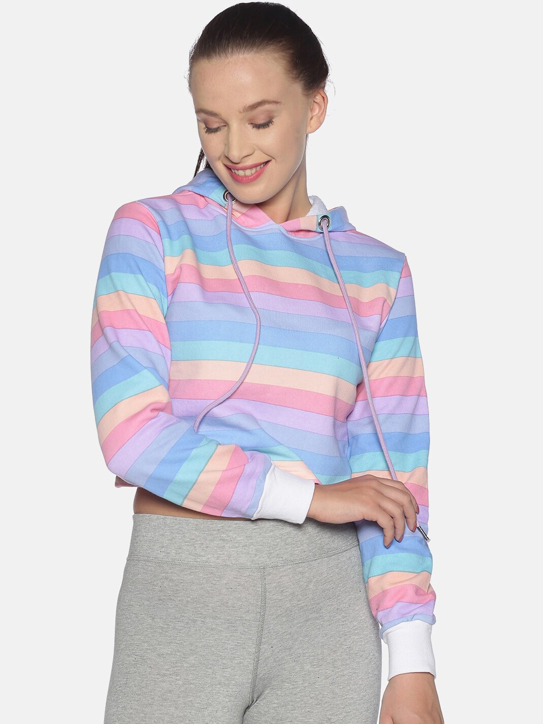 

Campus Sutra Women Multi Striped Hooded Sweatshirt