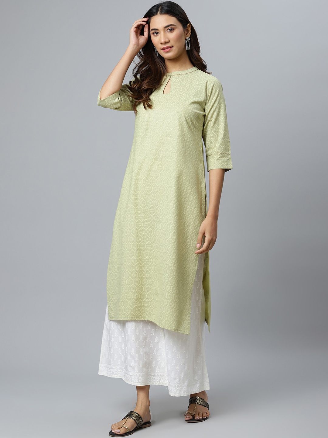

Gerua By Libas Women Green Ethnic Motifs Printed Keyhole Neck Pure Cotton Straight Kurta