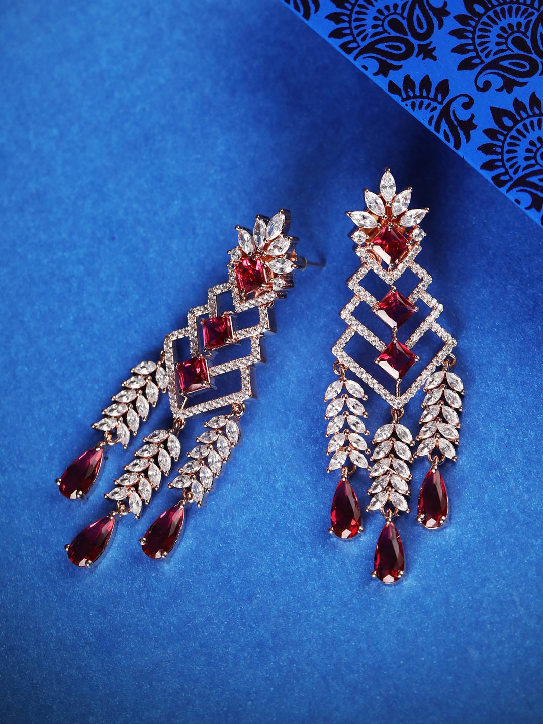 

Priyaasi Rose Gold-Plated & Red Contemporary Drop Earrings