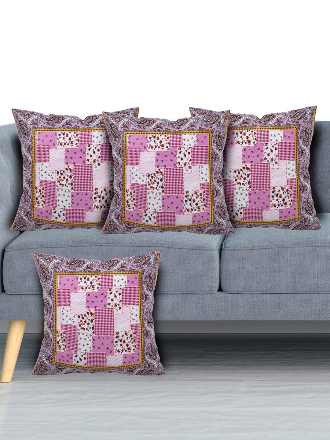 

Kuber Industries Pink & White Set of 4 Floral Square Cushion Covers