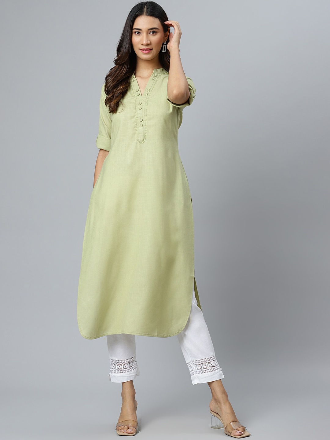 

Gerua By Libas Women Green Coloured Pathani Kurta