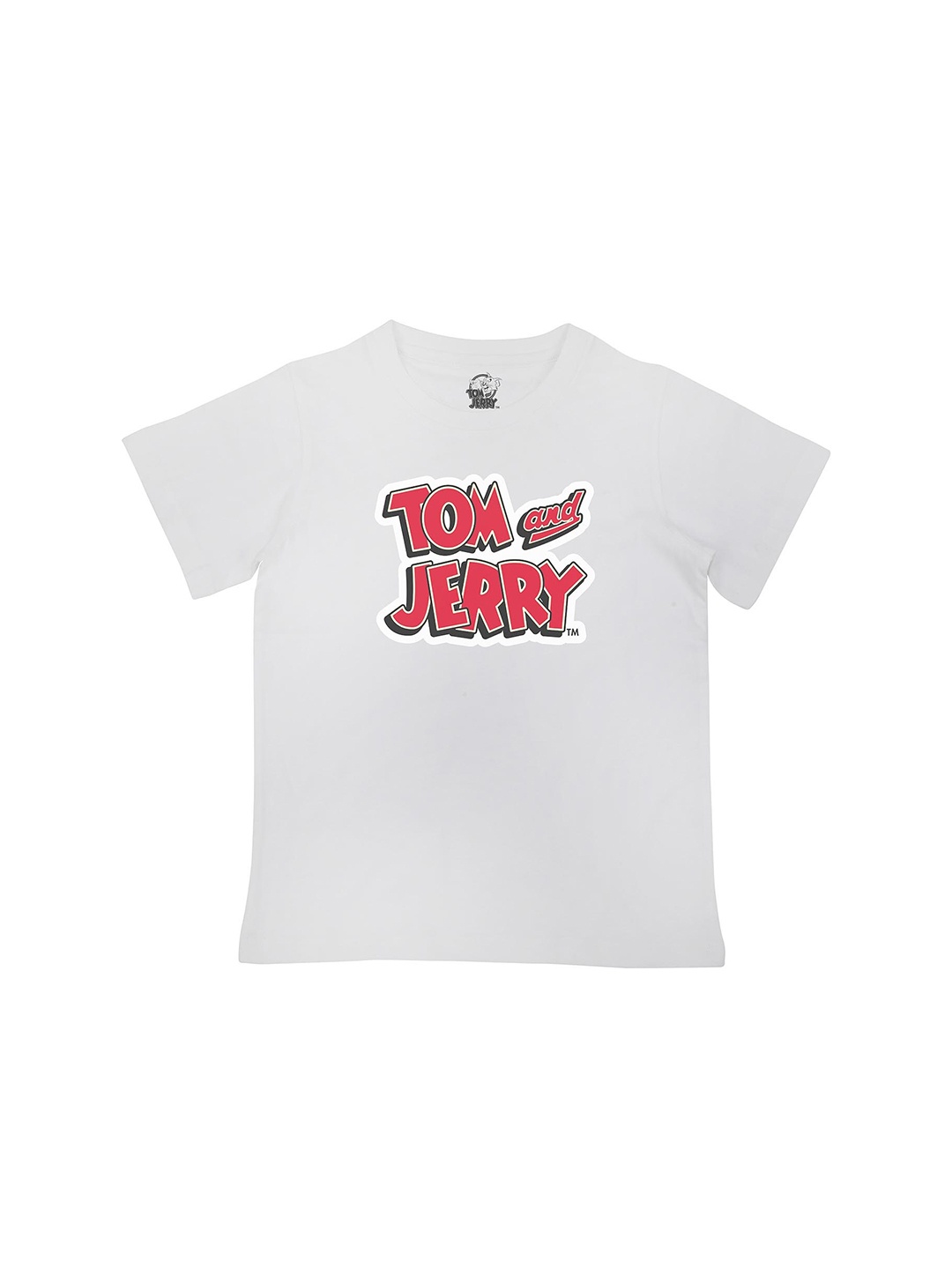 

Tom Jerry Boys White Graphic Printed Cotton Pure Cotton T-shirt