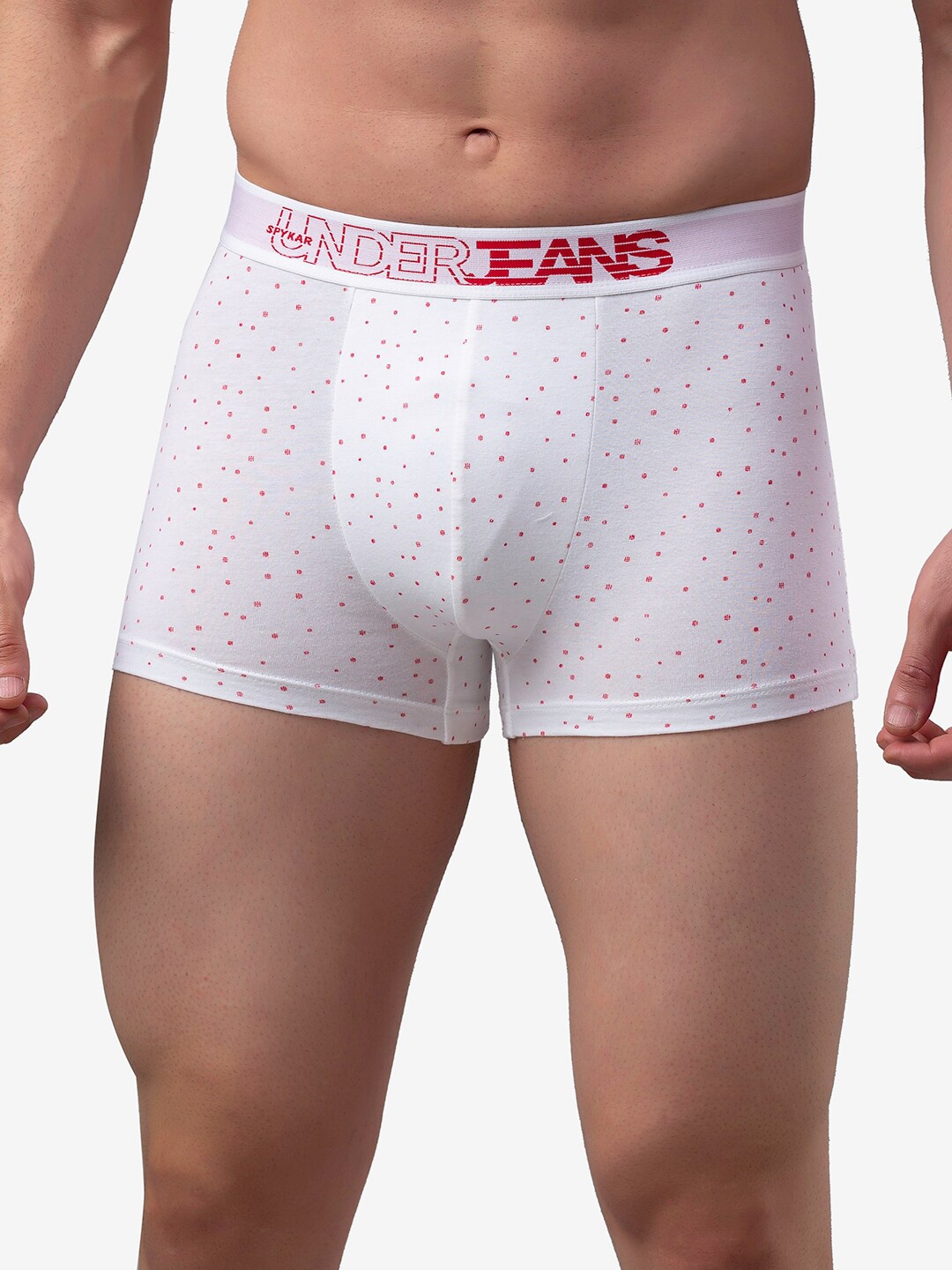 

UnderJeans by Spykar Men White & Red Printed Trunks UJMTRPTS034