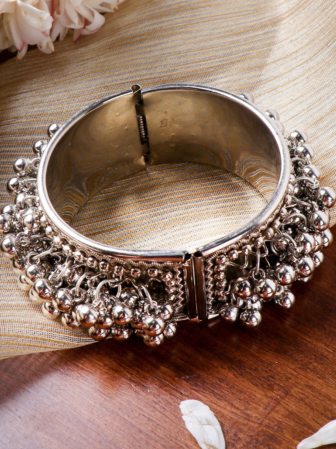 

TEEJH Oxidised Silver-Toned Ghungroo Bangle